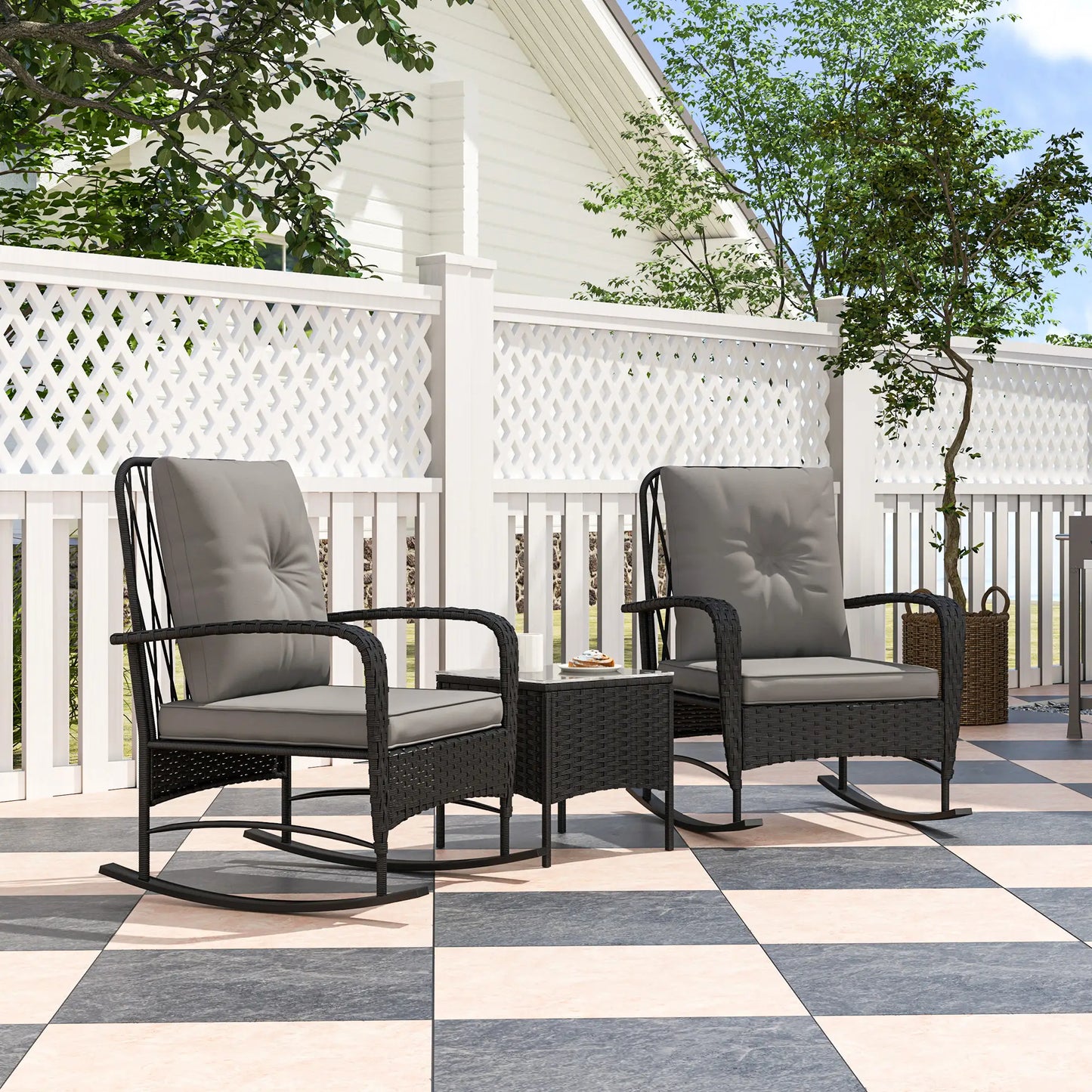 3pc Rattan Bistro Set, Wicker Patio Furniture, Rocking Chairs, Grey Bistro Sets at Gallery Canada