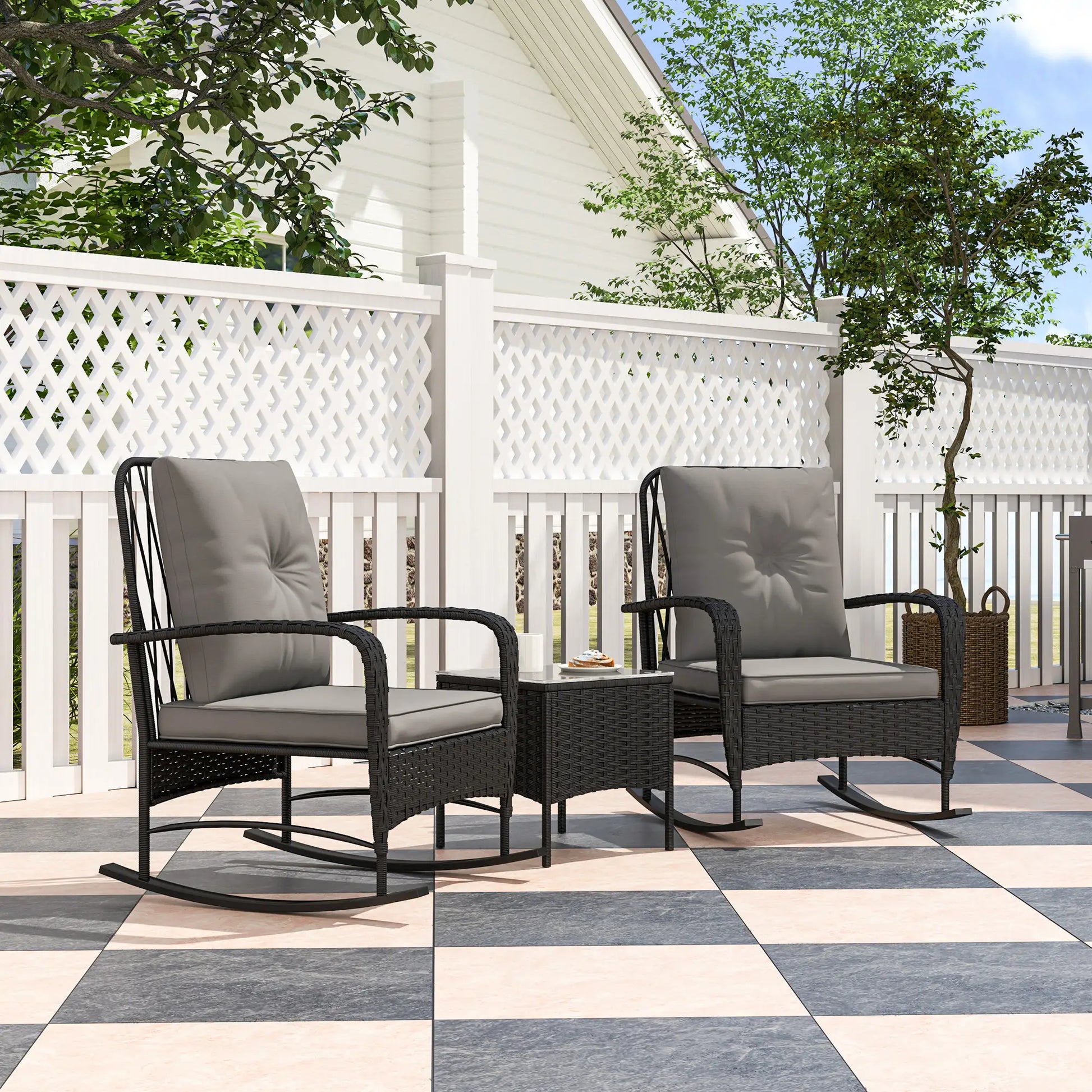 3pc Rattan Bistro Set, Wicker Patio Furniture, Rocking Chairs, Grey Bistro Sets at Gallery Canada