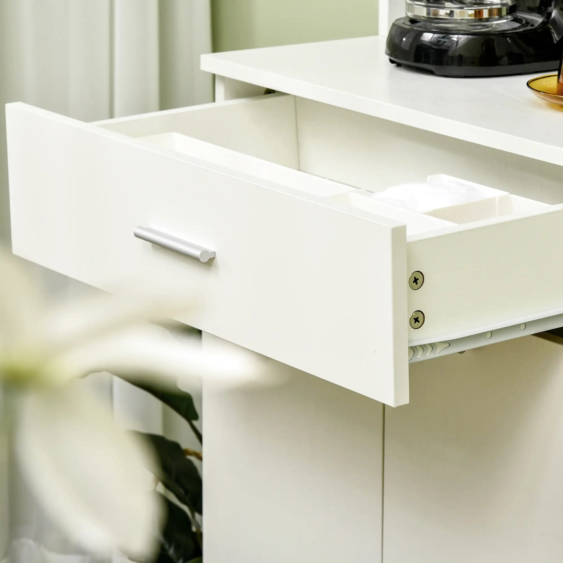 71"H Freestanding Kitchen Pantry, Buffet Cabinet with Hutch, White Kitchen Pantry Cabinets at Gallery Canada