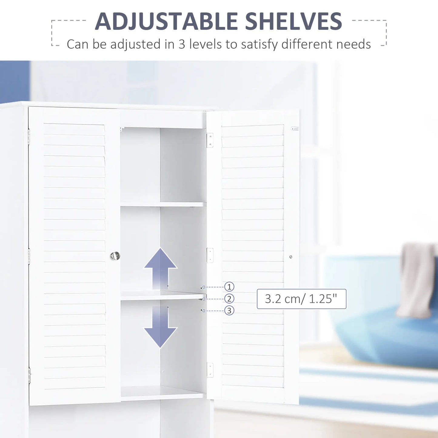 Tall Bathroom Storage Cabinet, 4 Shutter Doors, Adjustable Shelves, White Bathroom Cabinets at Gallery Canada