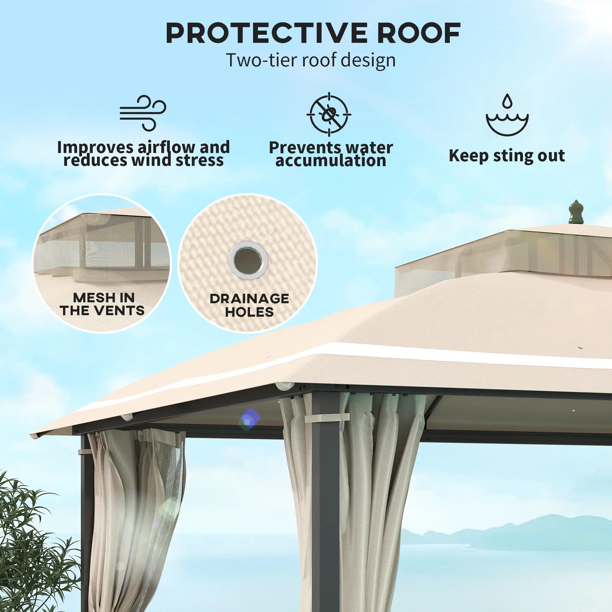 10' x 12' Outdoor Gazebo, Double Roof with Netting, Curtains Gazebos at Gallery Canada