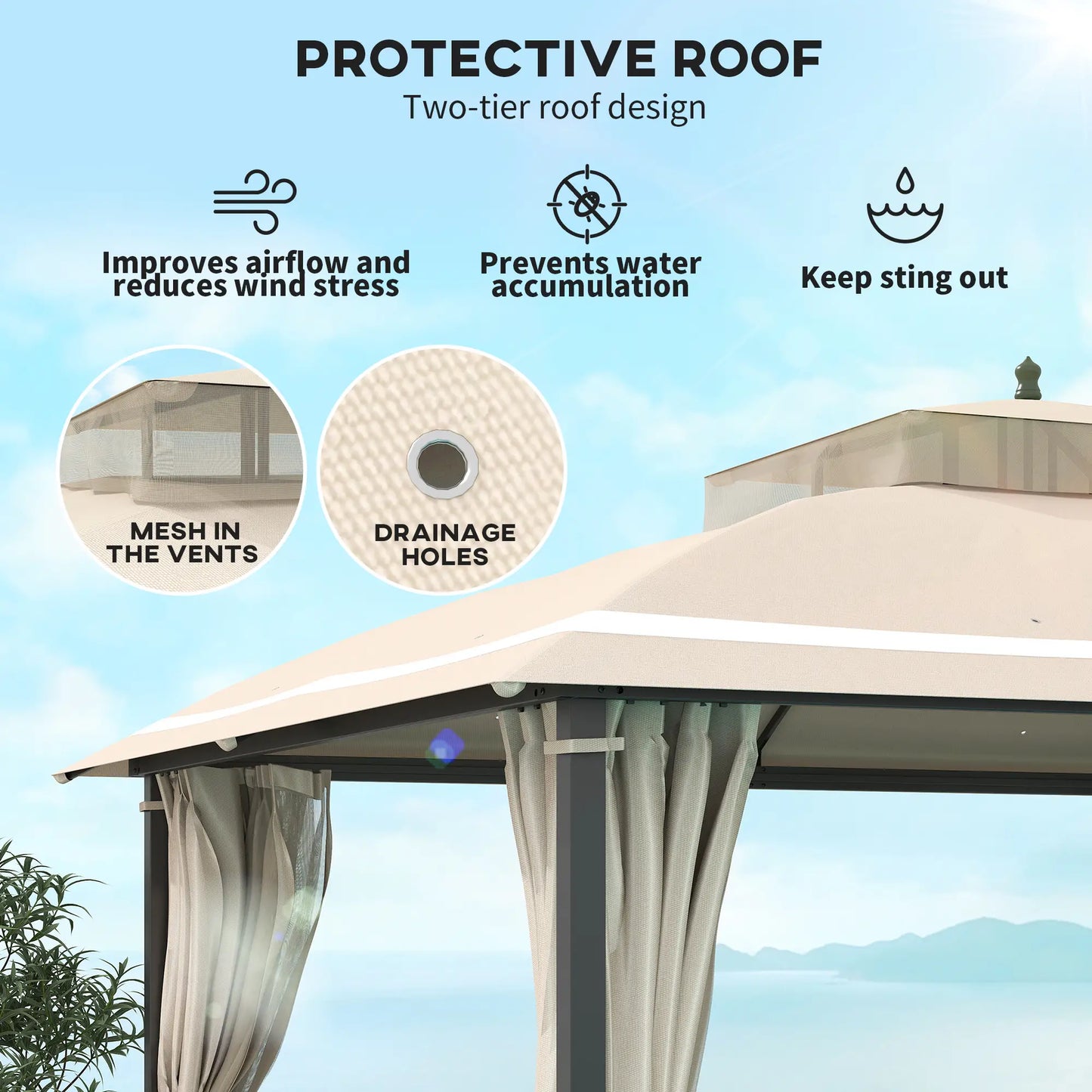 10' x 12' Outdoor Gazebo, Double Roof with Netting, Curtains Gazebos at Gallery Canada