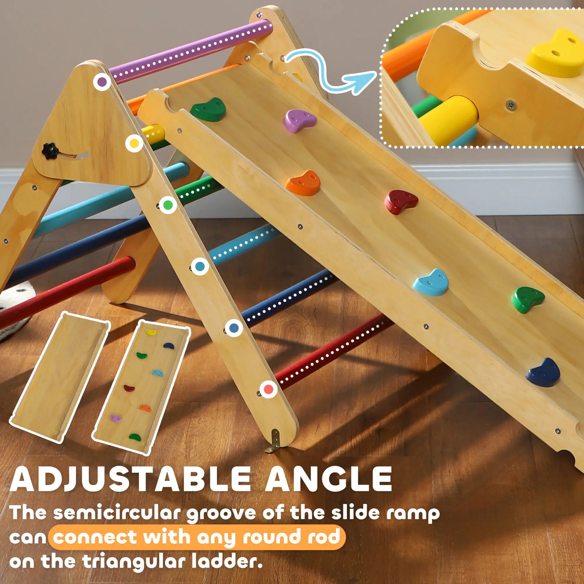 Pikler Triangle Set, 3 in 1 Climbing Toys with Ramp for Toddlers, Nature Wood Baby Gym & Playmats at Gallery Canada