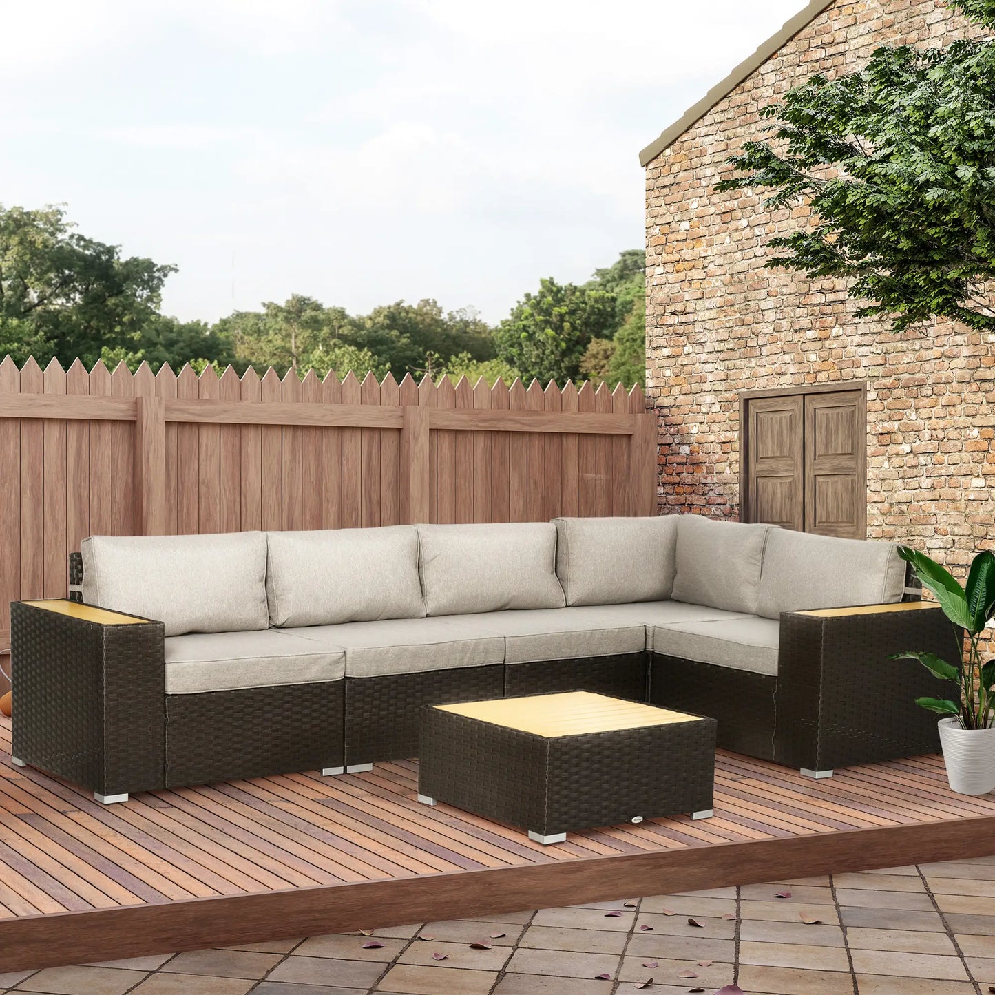 6-Piece Outdoor Rattan Patio Set, Corner Sofa, WPC Table, Light Grey Patio Furniture Sets at Gallery Canada