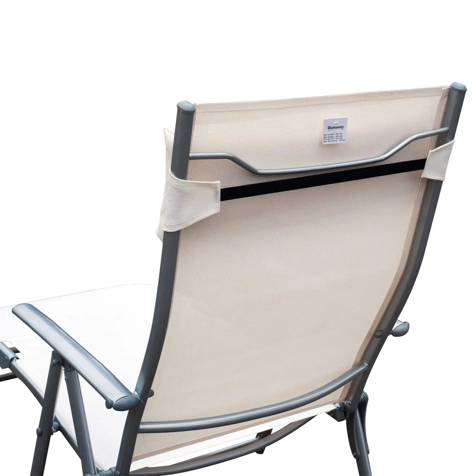 Heavy Duty Adjustable Folding Chair, Outdoor Sun Lounger, 7 Positions, Cream Lounger Chairs at Gallery Canada