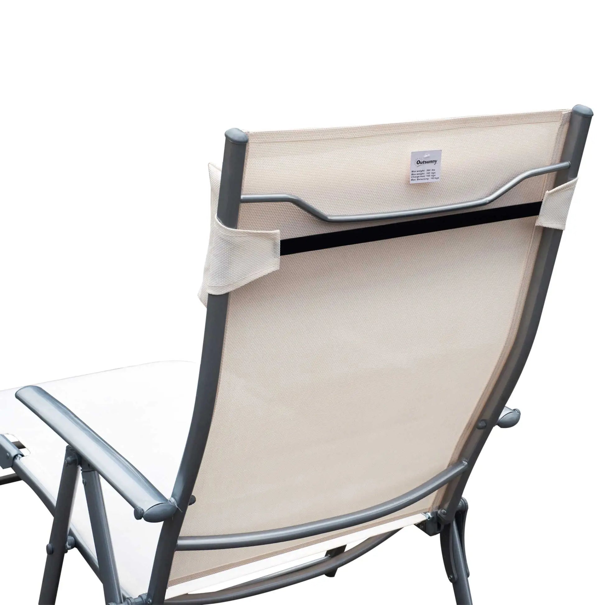 Heavy Duty Adjustable Folding Chair, Outdoor Sun Lounger, 7 Positions, Cream Lounger Chairs at Gallery Canada