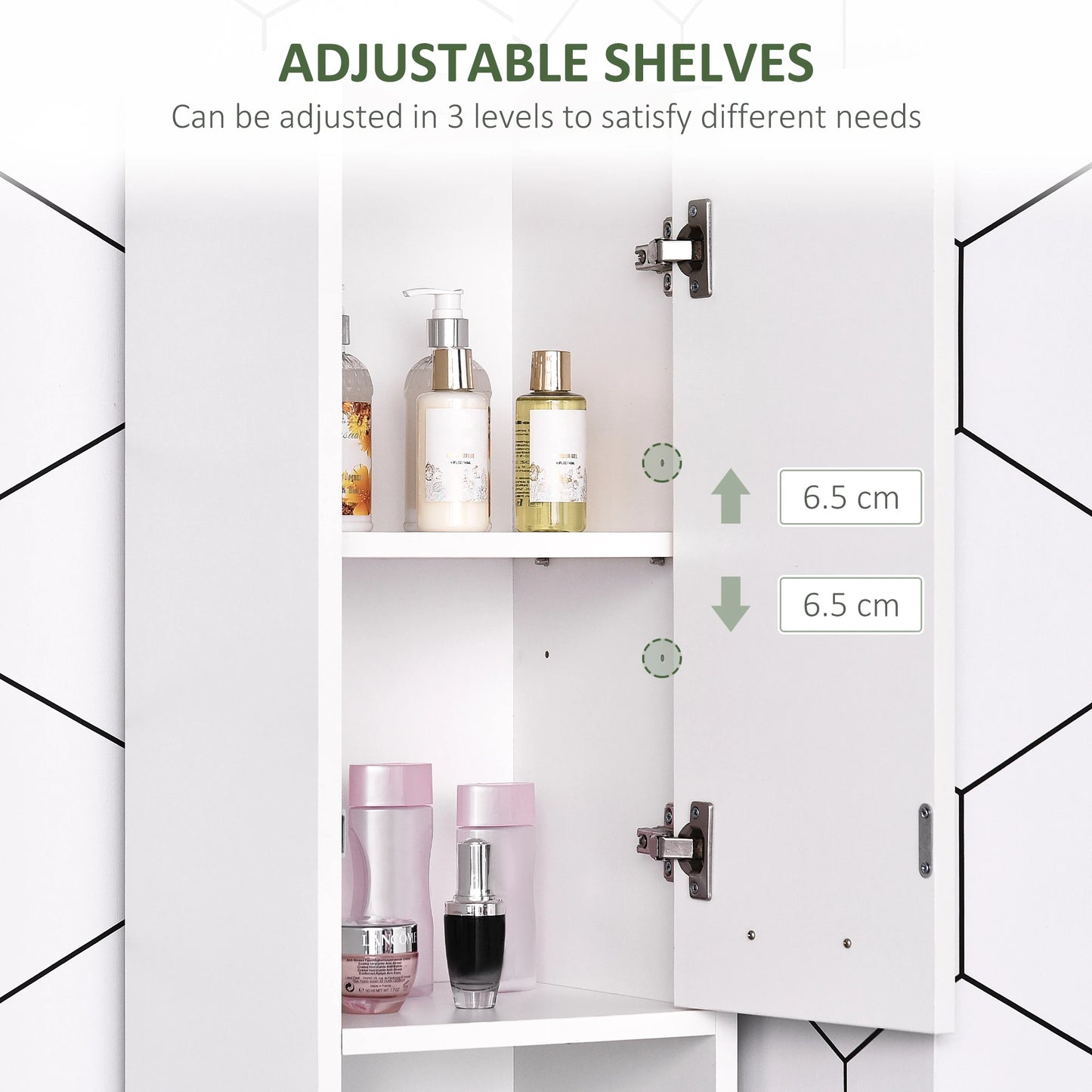 Tall Narrow Bathroom Vanity, 2 Doors, Adjustable Shelves, White Bathroom Cabinets at Gallery Canada