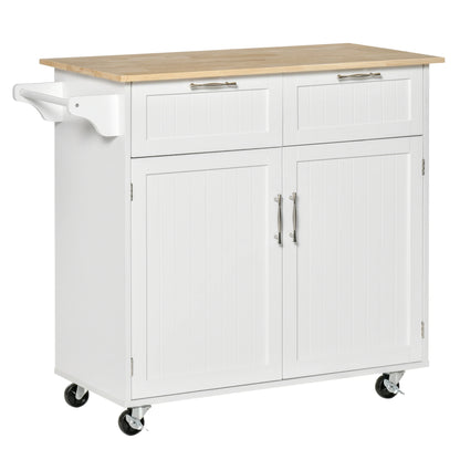 Rolling Kitchen Island with Drawers, Rubber Wood Top, Cabinet, White Kitchen Islands & Kitchen Carts White at Gallery Canada