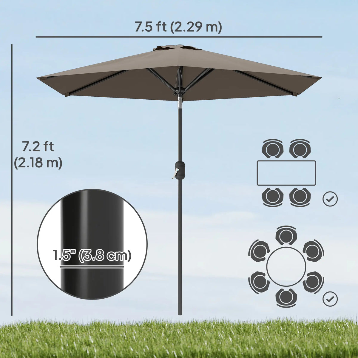 Patio Sun Umbrella, Outdoor Parasol, 6 Ribs, Dark Grey Sun Umbrellas at Gallery Canada