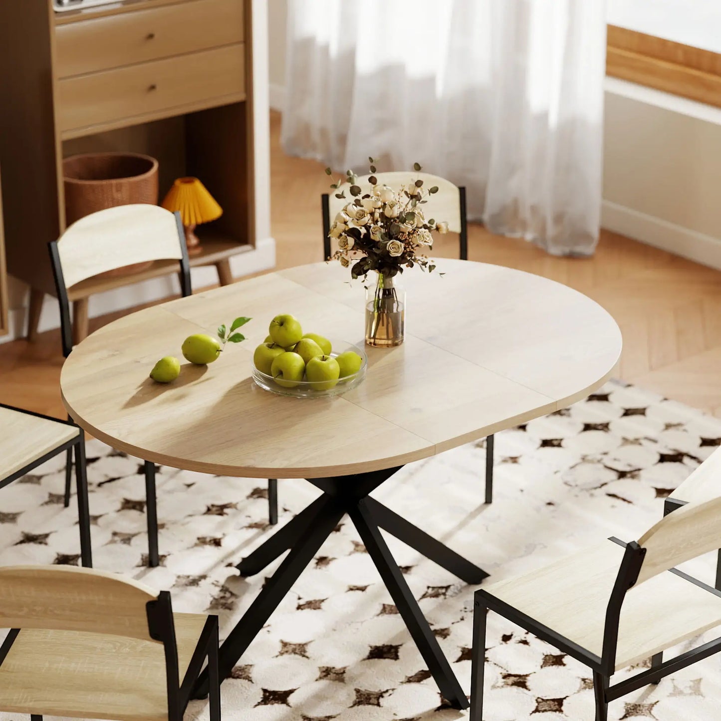 Extendable Dining Table, 39.5"-53", Natural Wood, Industrial Kitchen Table Dining Tables at Gallery Canada