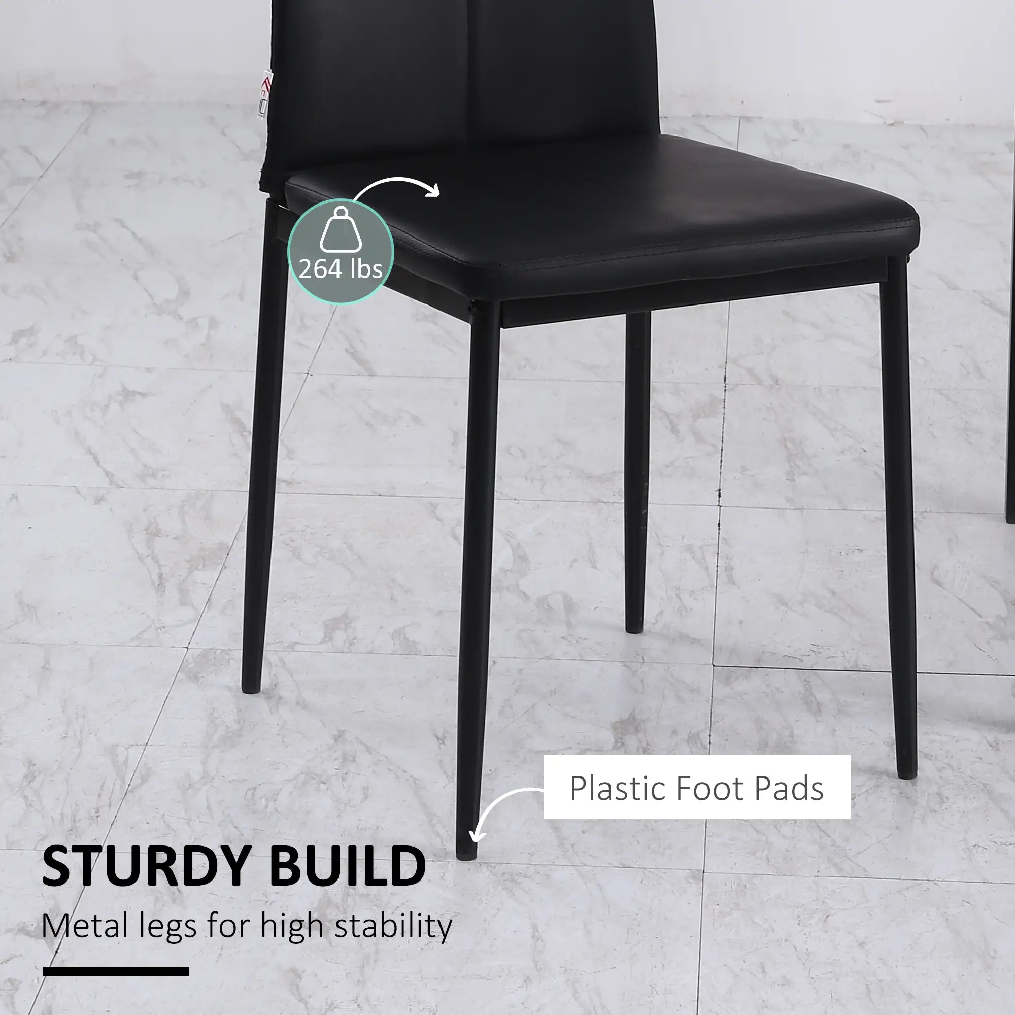 Set of 6 Button Tufted Side Chairs, Upholstered Seat, Steel Legs, Black Dining Chairs at Gallery Canada