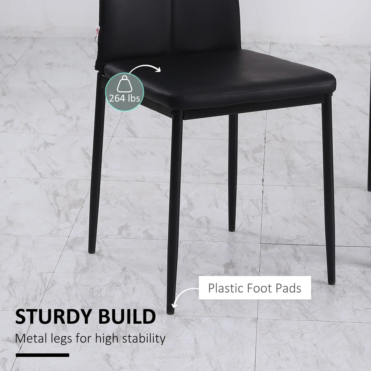 Set of 6 Button Tufted Side Chairs, Upholstered Seat, Steel Legs, Black Dining Chairs at Gallery Canada