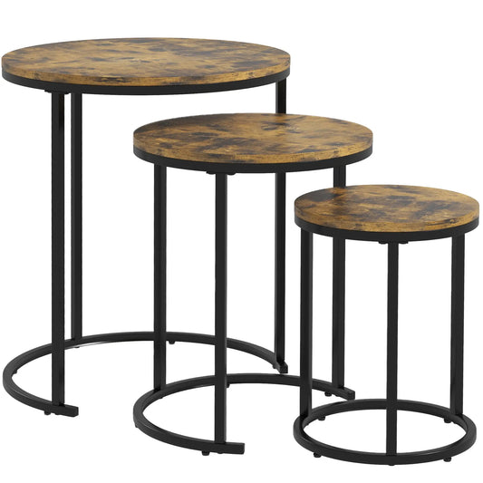 Nesting Coffee Tables Set of 3, Round Side Tables, Steel Frame, Rustic Brown Side Tables Rustic Brown at Gallery Canada