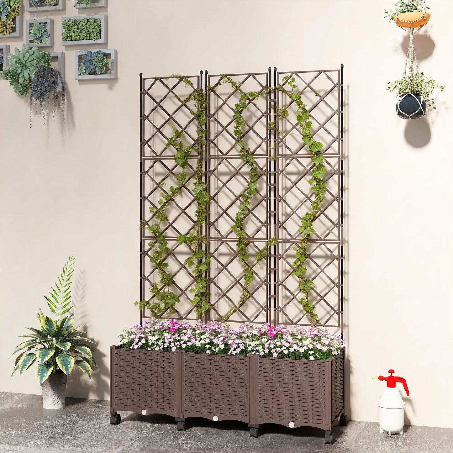 Plastic Raised Garden Bed With Trellis, Self Watering Planter Box With Wheels Raised Garden Beds at Gallery Canada