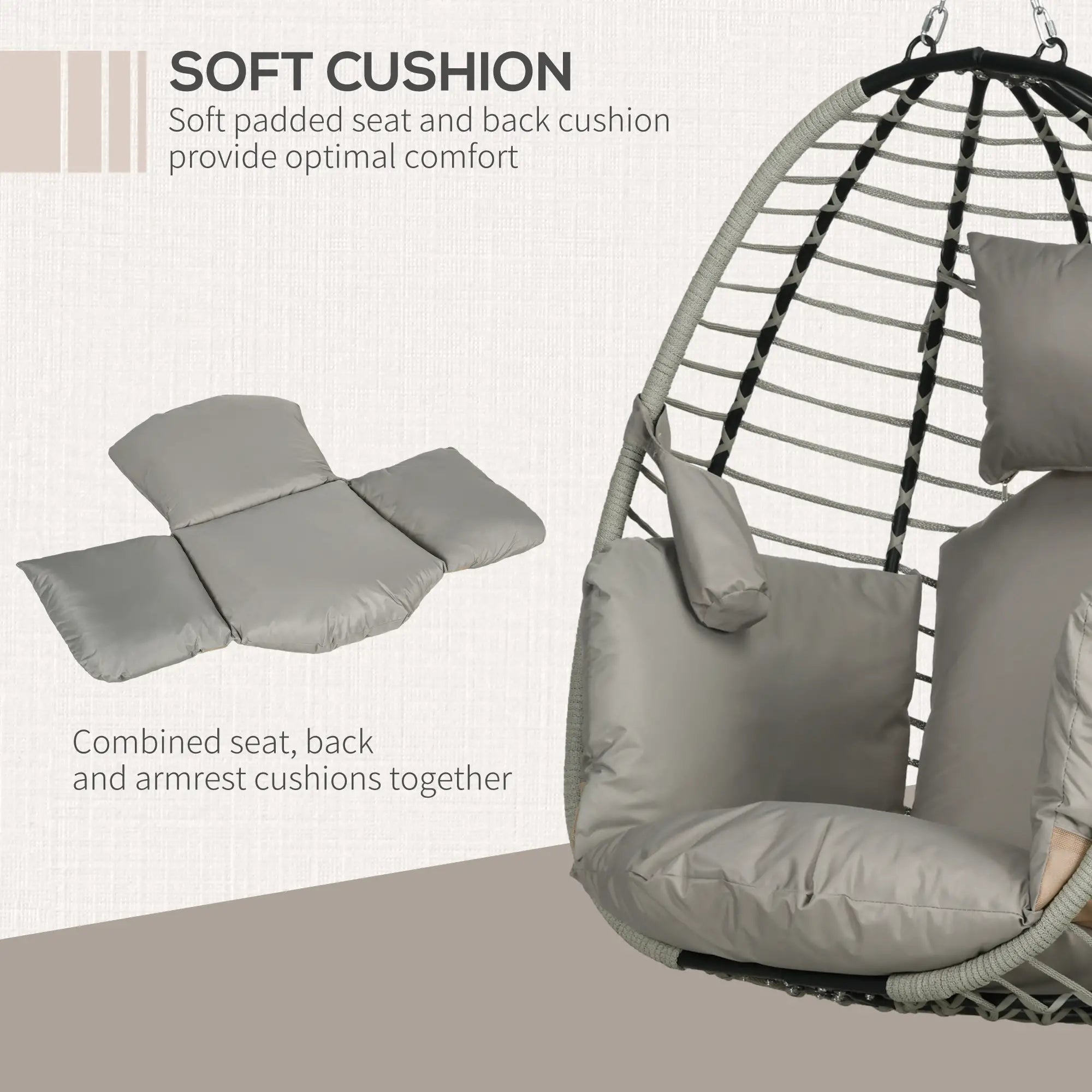 Outdoor Hanging Egg Chair, Thick Padded Cushion, Patio Swing Chair, Grey Patio Swings with Stand at Gallery Canada
