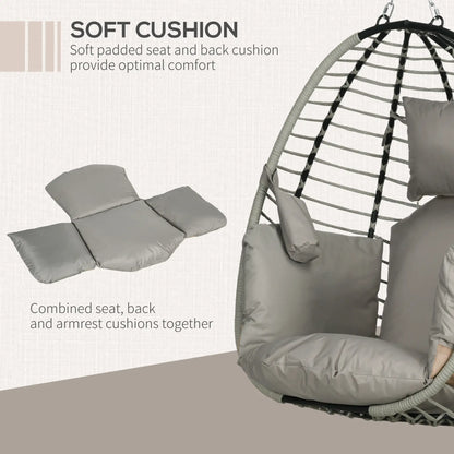 Outdoor Hanging Egg Chair, Thick Padded Cushion, Patio Swing Chair, Grey Patio Swings with Stand at Gallery Canada