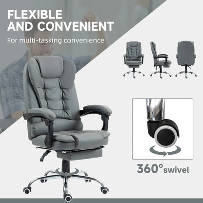 High Back PU Leather Office Chair, Retractable Footrest, Padded Armrest, Grey Executive & Manager Chairs at Gallery Canada