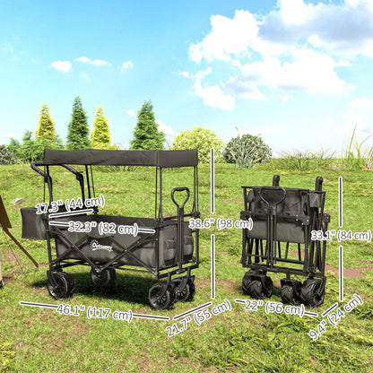 80L Folding Wagon Cart, Heavy-Duty Collapsible, Adjustable Handle, Black Folding Garden Carts at Gallery Canada