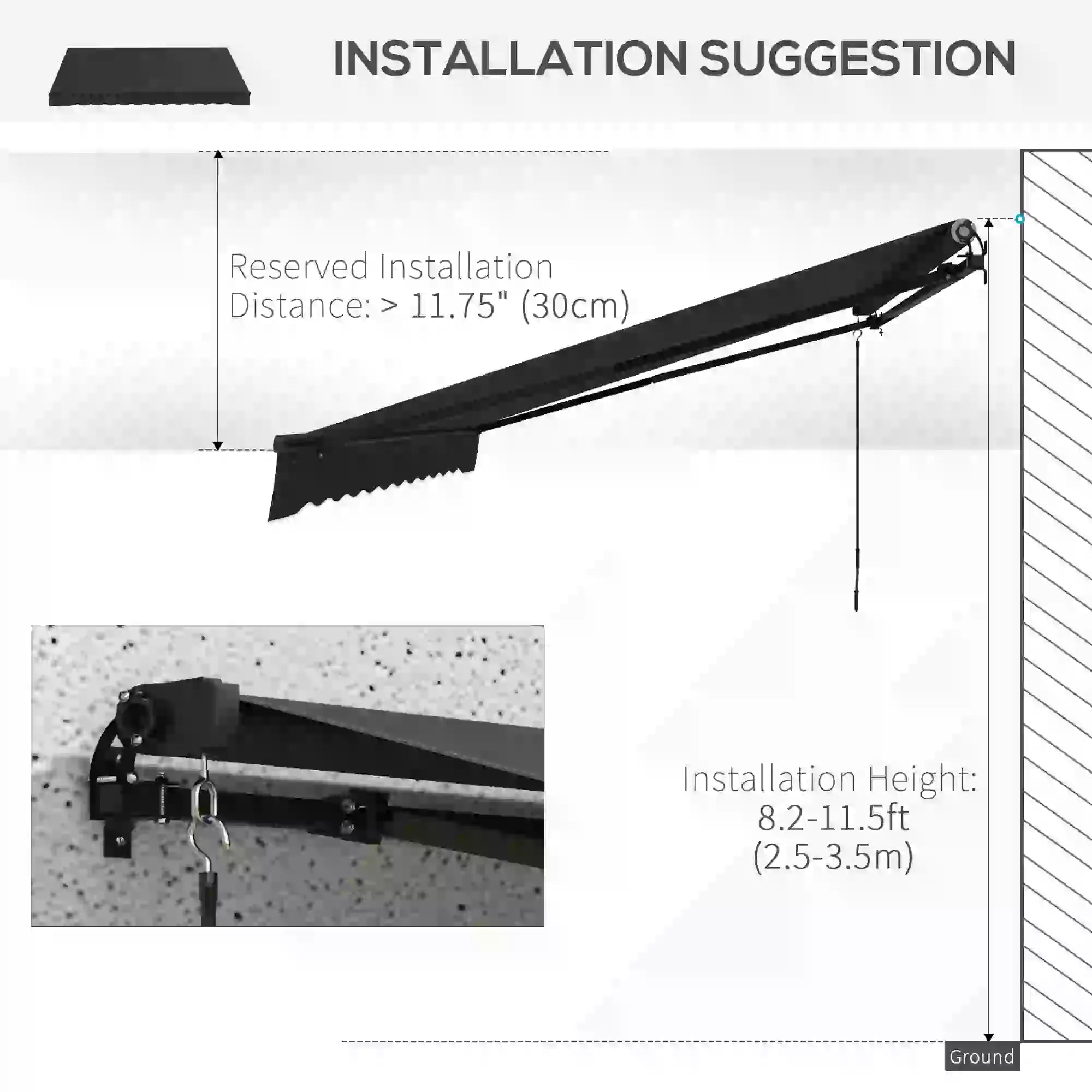 12' x 10' Retractable Awning, UV Resistant Sunshade, Black Patio Awnings at Gallery Canada