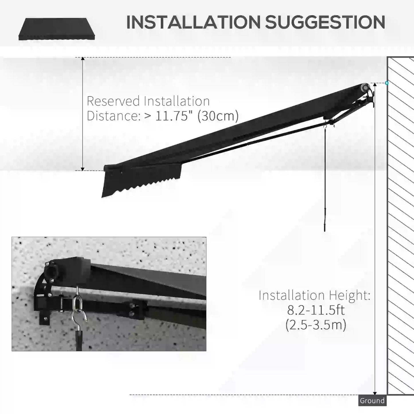 12' x 10' Retractable Awning, UV Resistant Sunshade, Black Patio Awnings at Gallery Canada