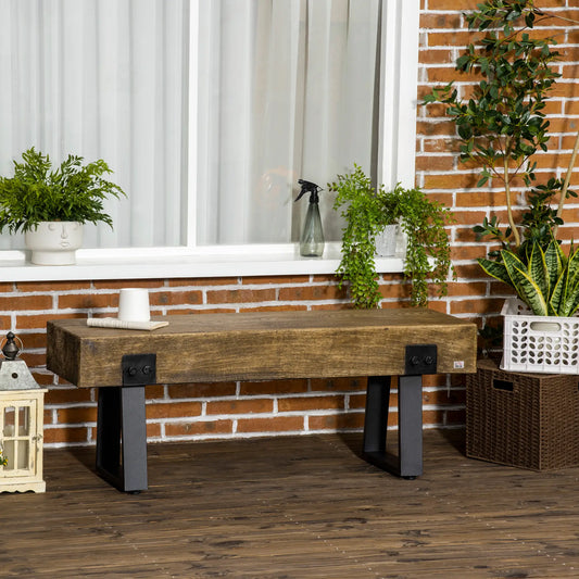 Garden Bench with Metal Legs, Rustic Wood Concrete Outdoor Patio, Concrete Outdoor Benches Natural, Black at Gallery Canada