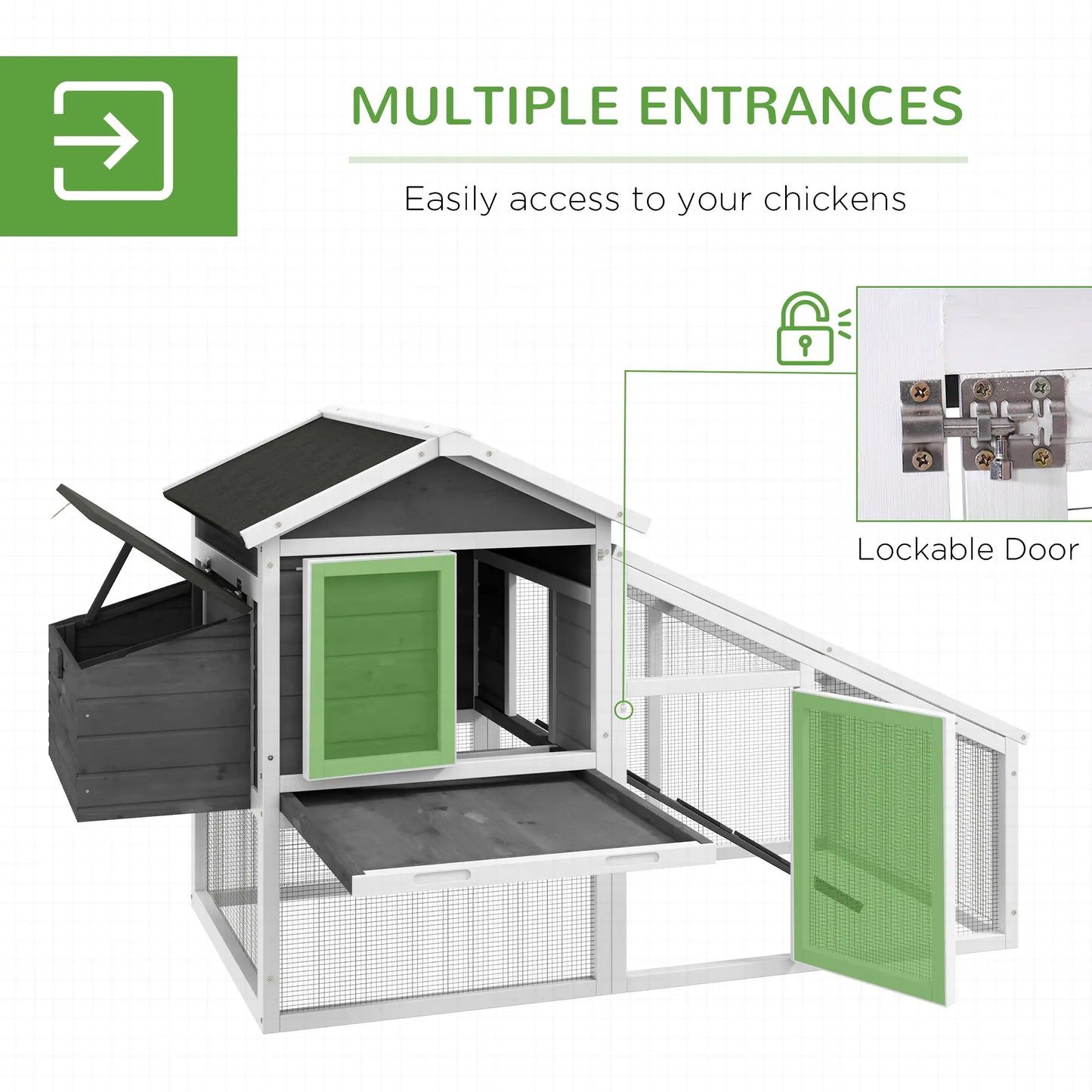 69 Wooden Chicken Coop with Run, Nesting Box, Tray, Grey Chicken Coops at Gallery Canada
