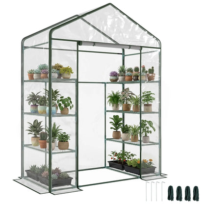 56” x 29” x 77” Walk-In Greenhouse, 4 Tier Shelves, Roll Up Door, Transparent Walk In Greenhouses Deep Green Frame, Transparent Cover at Gallery Canada