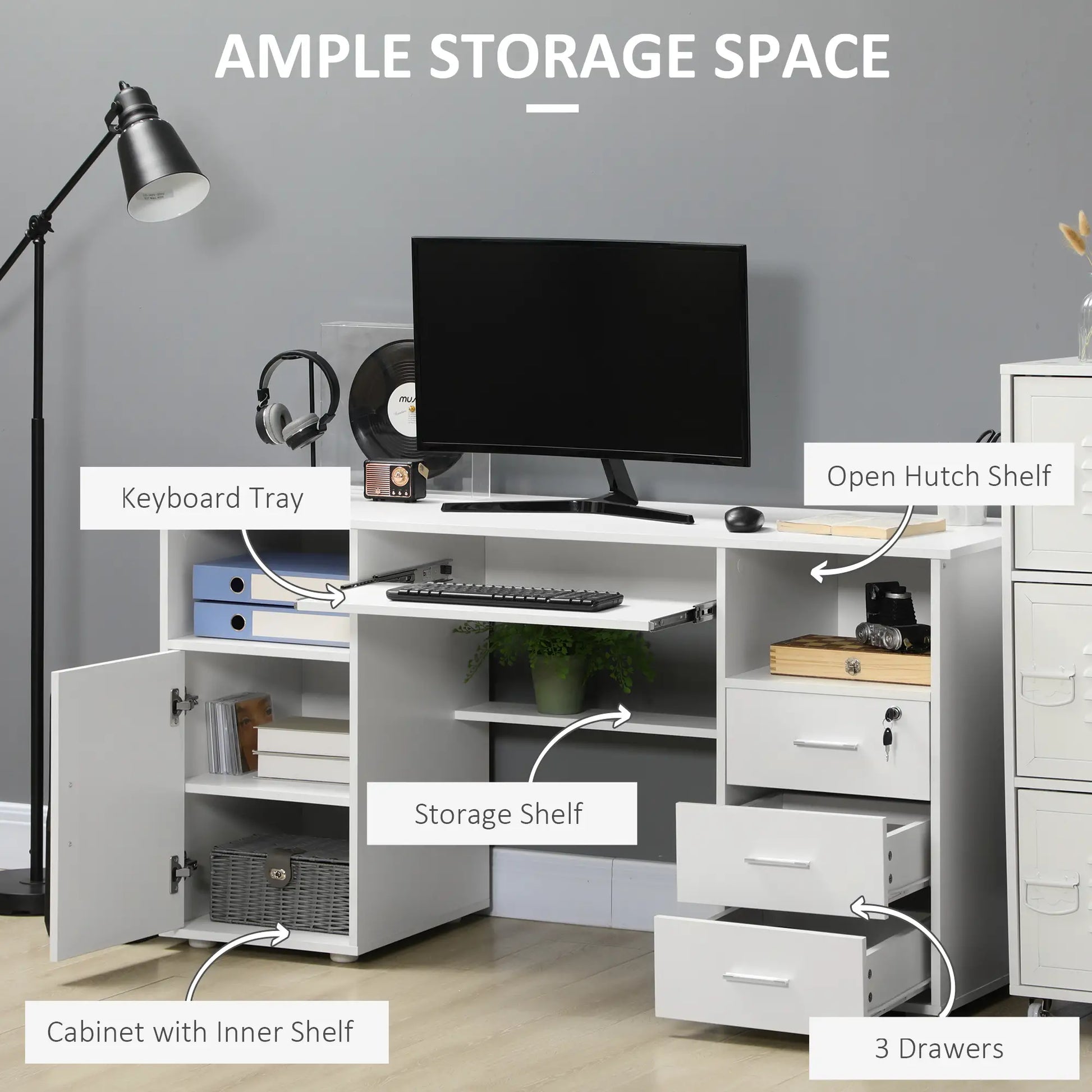 Computer Desk With Keyboard Tray, Drawers, White Computer Desks at Gallery Canada