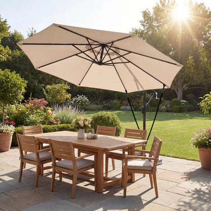 10FT Cantilever Patio Umbrella, 8 Ribs With Cover, Wind Ropes, Khaki Offset Cantilever Umbrellas at Gallery Canada