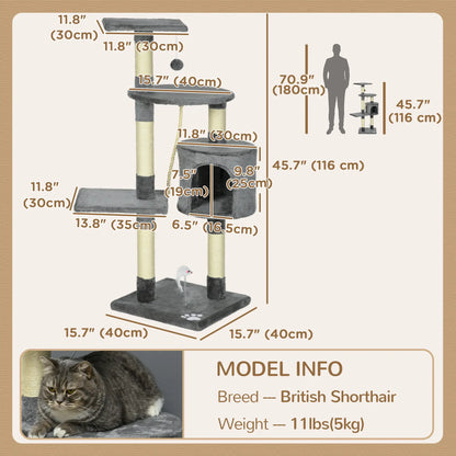 46Inch Cat Tree, Multi Level Tower for Large Cats, Grey Floor to Ceiling Cat Trees at Gallery Canada