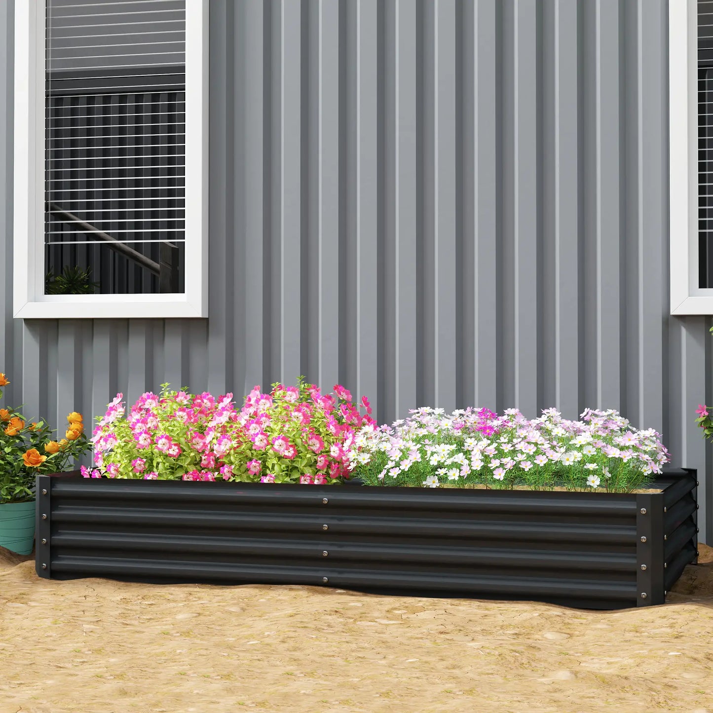 6X3X1Ft Galvanized Raised Garden Bed, Reinforced Planter Box, Dark Grey Galvanized Planter Boxes at Gallery Canada