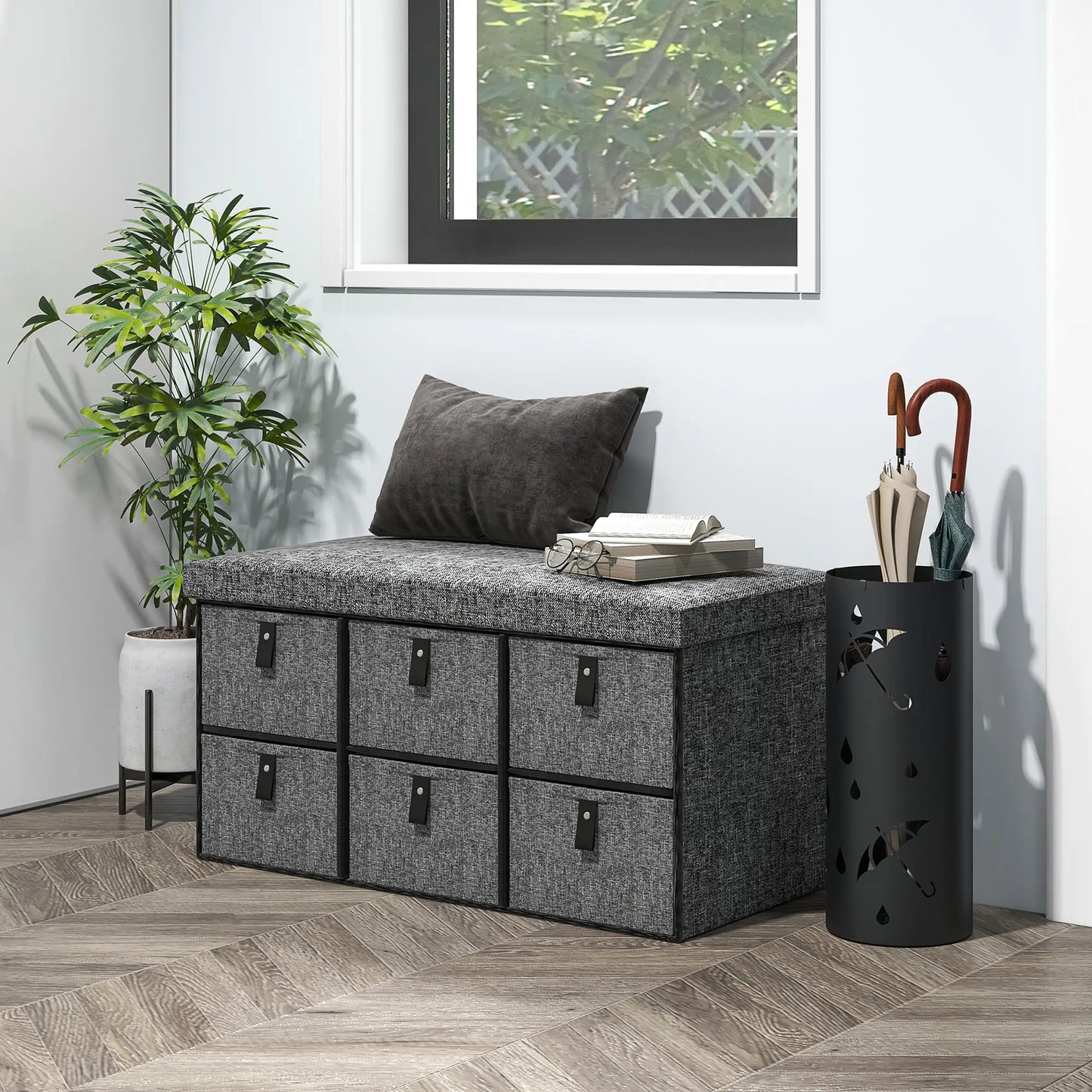 Shoe Bench with Seat, 6 Fabric Drawers, Charcoal Grey Shoe Storage Cabinets & Racks at Gallery Canada