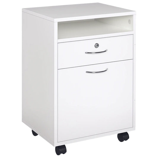 24" Vertical Filing Cabinet with Lock, Mobile, White Office Cabinets & Cupboards White at Gallery Canada