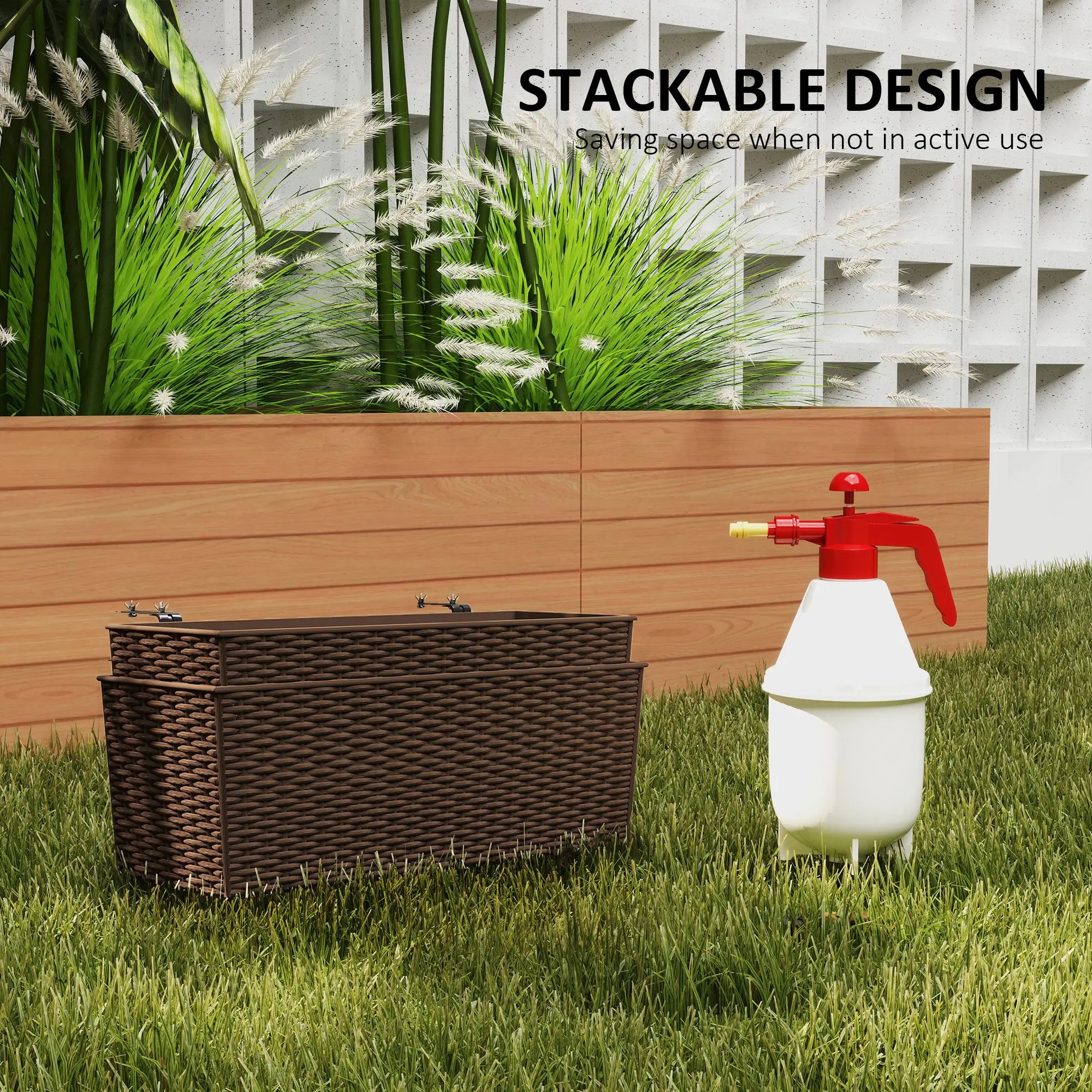 20 Inch Hanging Flower Pots, Railing Planter Box, Rattan Look, Brown Planter Set at Gallery Canada