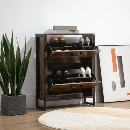 Shoe Cabinet, 2 Flip Doors, 2 Drawers, Divider, Holds 12 Pairs, Rustic Brown Shoe Storage Cabinets & Racks at Gallery Canada