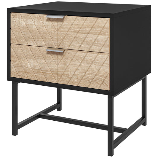 Modern Bedside Table, 2 Drawers, Steel Frame, Oak, Black Bedside Tables Black, Oak at Gallery Canada