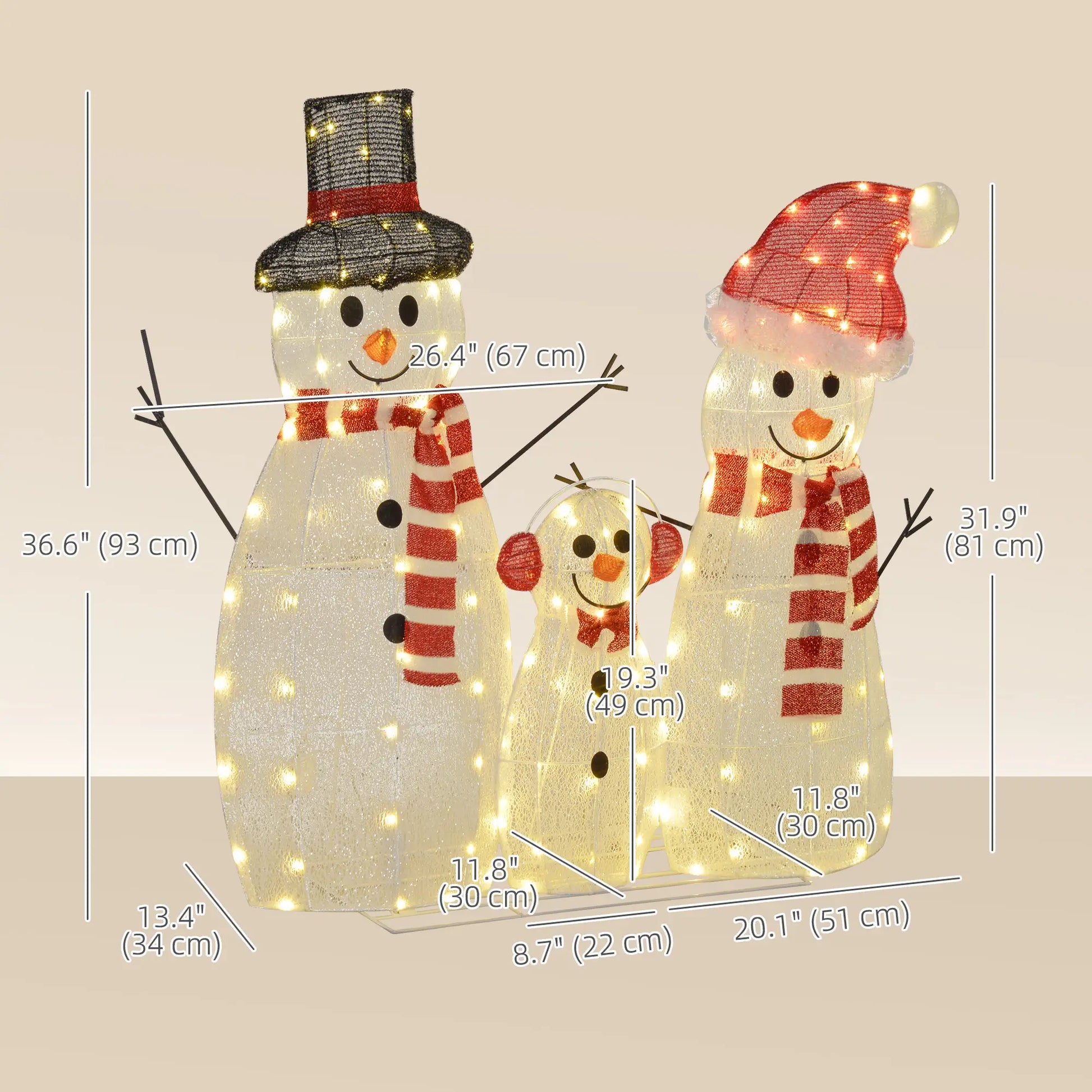 3-Piece Lighted Snowman Set, Indoor Outdoor Christmas Decor, White Christmas Decorations at Gallery Canada