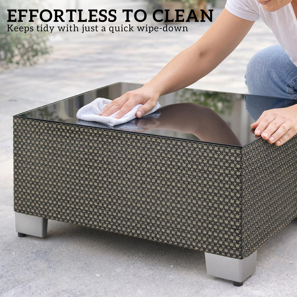 21.7" Square Patio Table, Tempered Glass Top, Black Patio Side Tables at Gallery Canada
