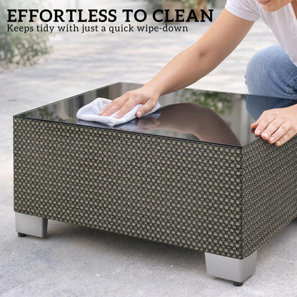 21.7" Square Patio Table, Tempered Glass Top, Black Patio Side Tables at Gallery Canada