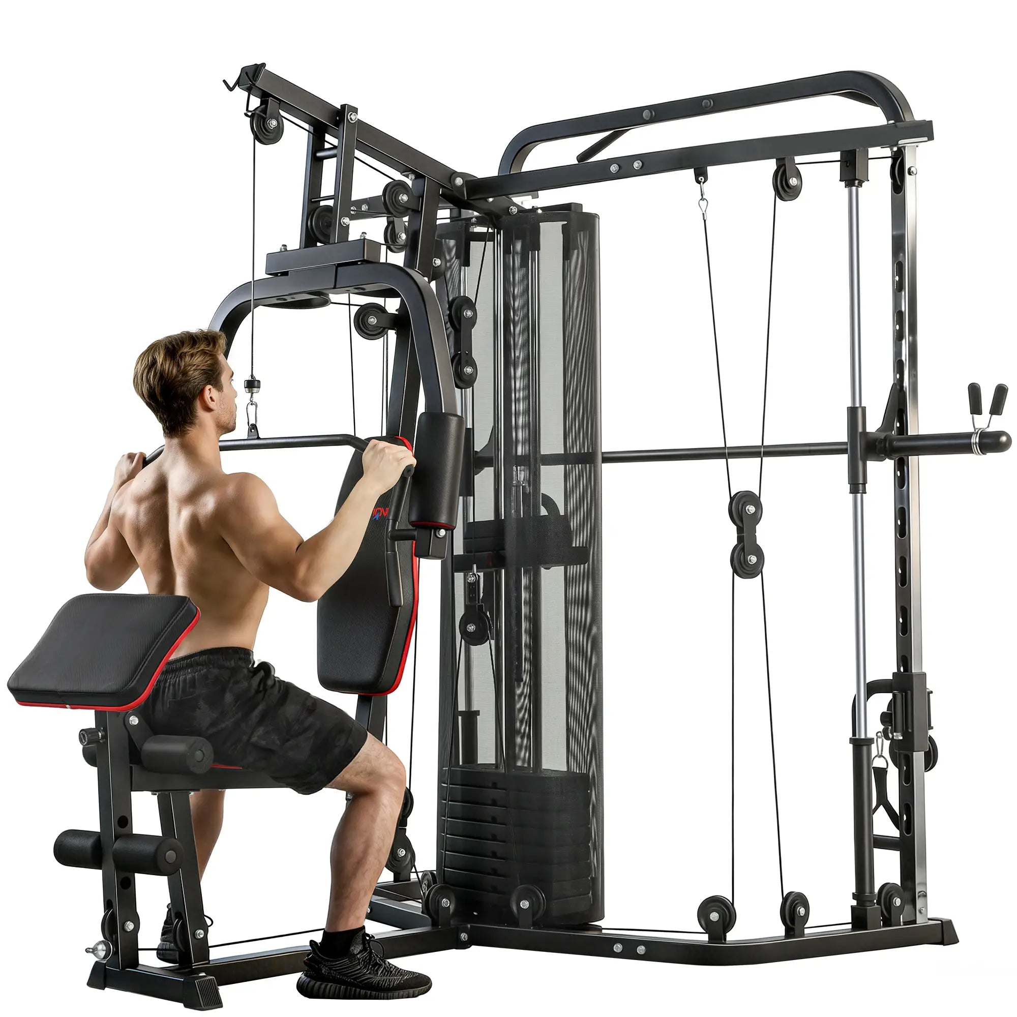 Multi Gym Smith Machine, 143LBS Weight Stack, Cable Pulley System Strength Training Equipment at Gallery Canada