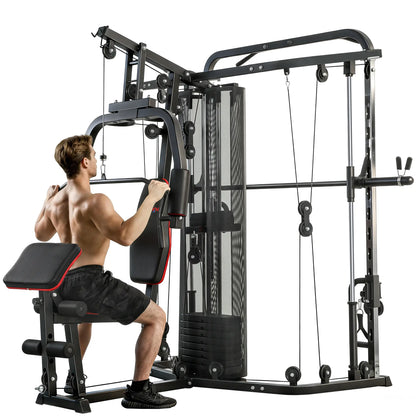 Multi Gym Smith Machine, 143LBS Weight Stack, Cable Pulley System Strength Training Equipment at Gallery Canada
