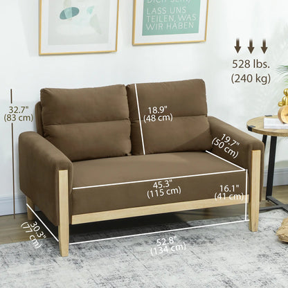 53 Inch Loveseat Sofa, 2 Seater Couch, Solid Wood Legs, Modern Velvet, Brown 2-Seater Sofas at Gallery Canada