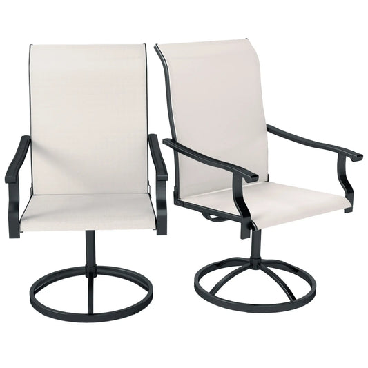 Outdoor Swivel Dining Chairs Set Of 2, High Back All Weather Mesh, White Bistro Sets Cream White, Black at Gallery Canada