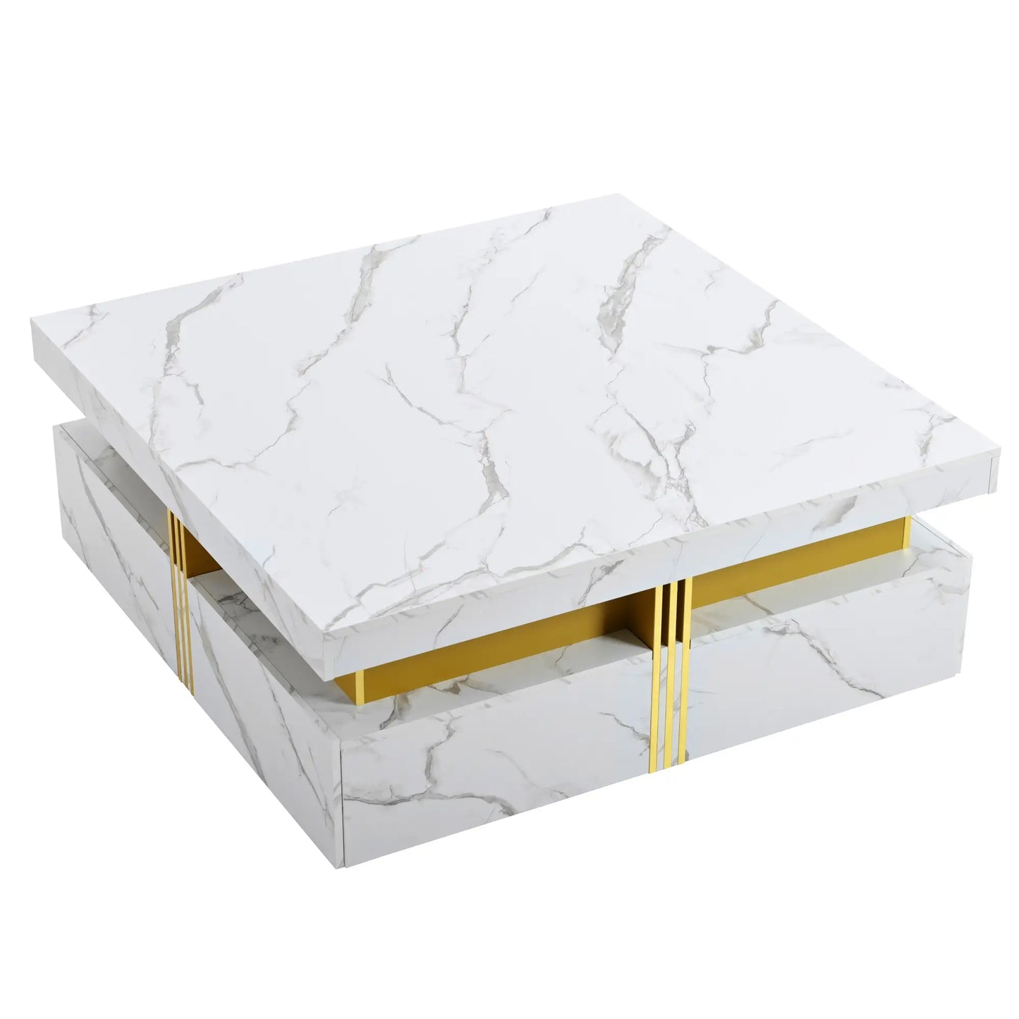 Square Storage Coffee Table, 4 Drawers, MDF, 33.5" L x 33.5" W x 16.5" H, White Coffee Tables at Gallery Canada