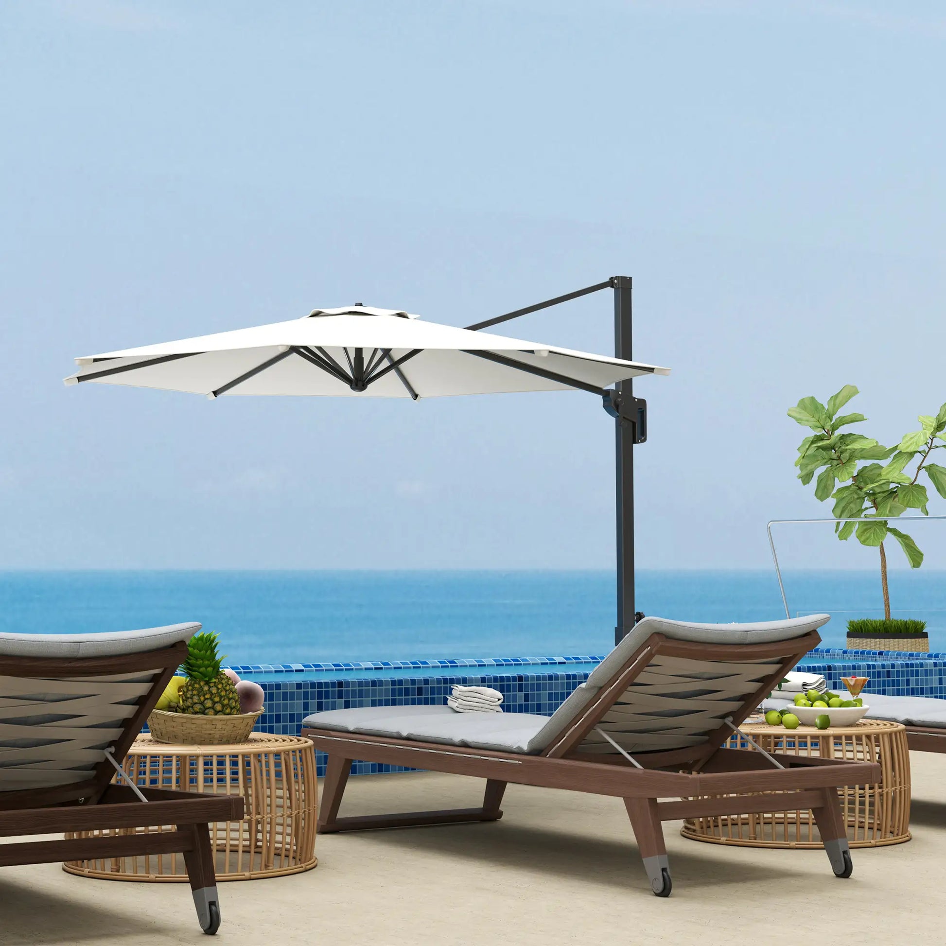 10' Offset Patio Umbrella, Aluminum Pole, 360° Rotation, Tilt, White Offset Cantilever Umbrellas at Gallery Canada