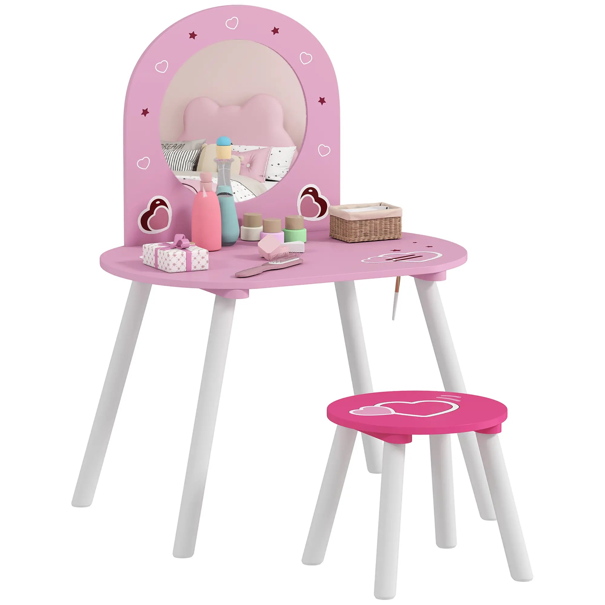 Kids Dressing Table with Mirror and Stool, Girls Vanity Set, Pink Toy Vanity at Gallery Canada