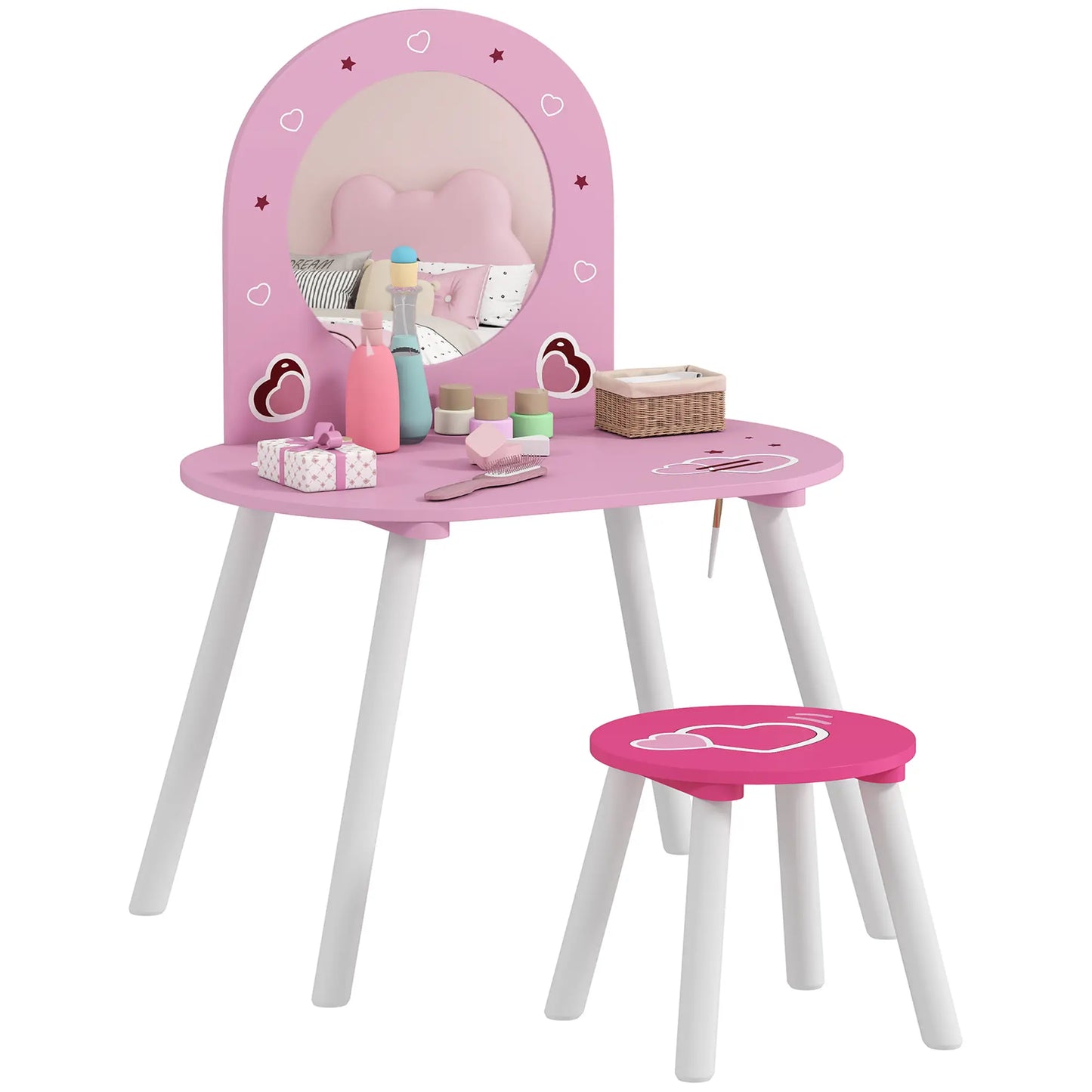 Kids Dressing Table with Mirror and Stool, Girls Vanity Set, Pink Toy Vanity at Gallery Canada