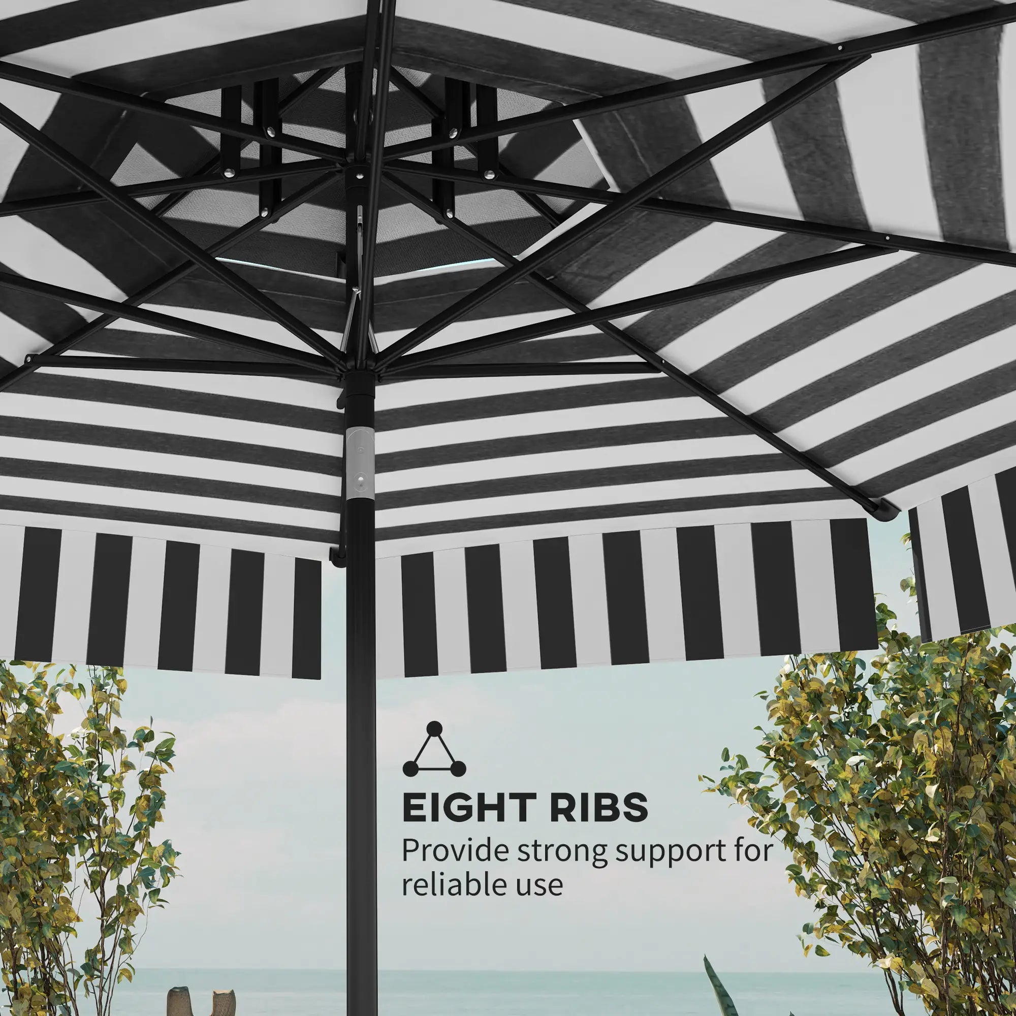 8.6 ft Patio Umbrella, UPF 30+, Crank, Tilt, 8 Ribs, Black Sun Umbrellas at Gallery Canada