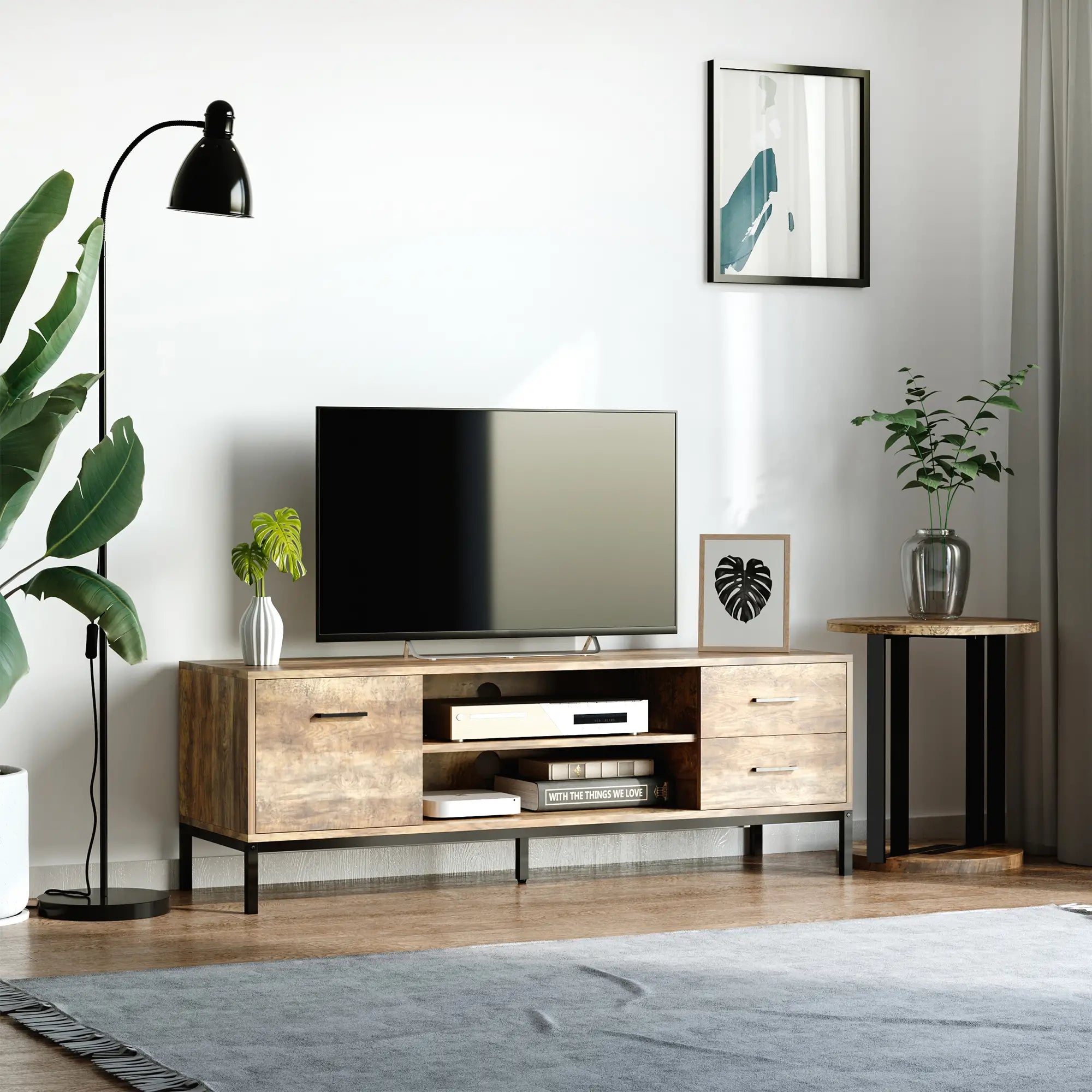 TV Stand for 50 Inches, Cabinet with Door, Storage, Drawers, Steel Legs TV Stands at Gallery Canada
