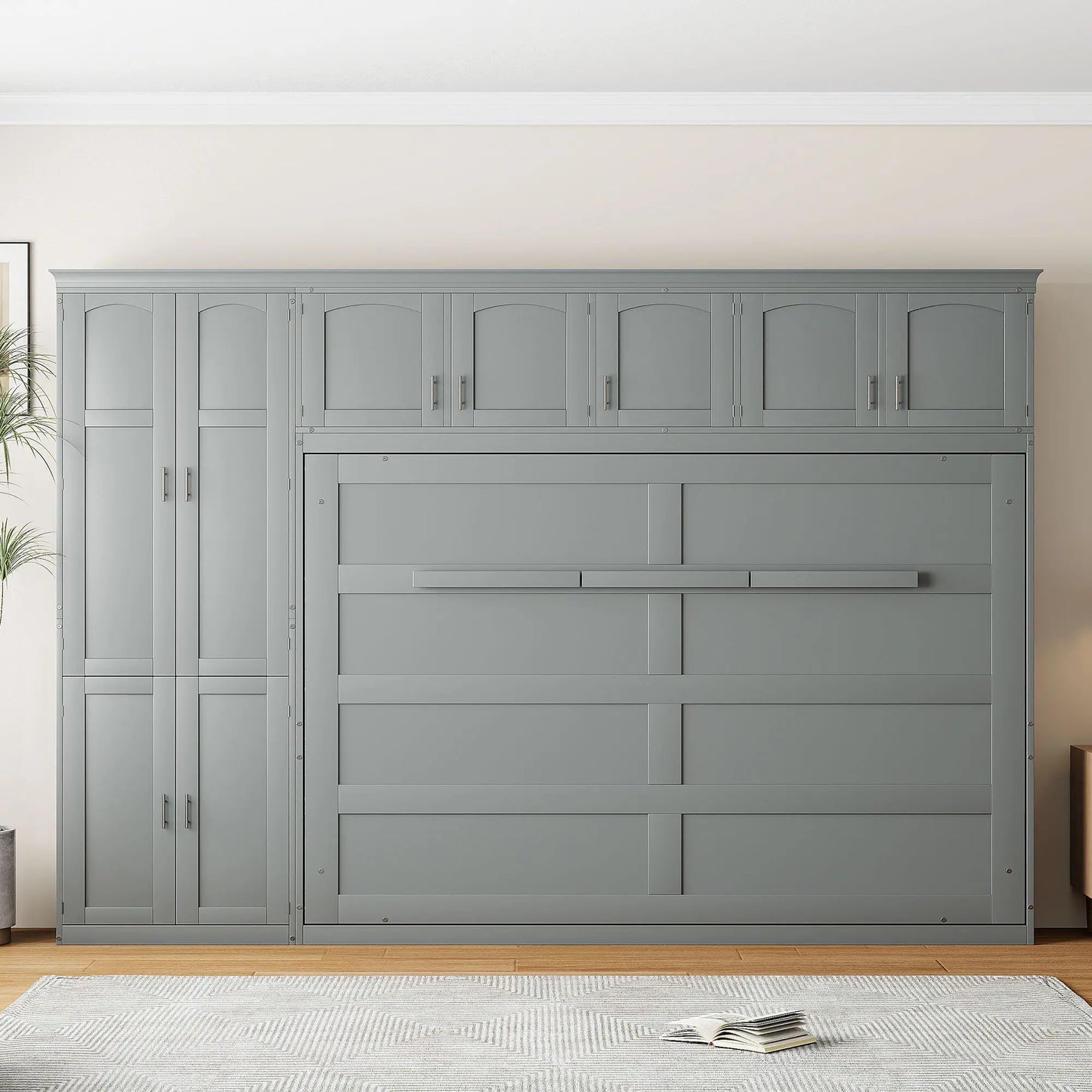 Murphy Bed with Storage, Space-saving Wall Bed, 117.5" L x 16" W x 88" H, Grey Bed Frames at Gallery Canada